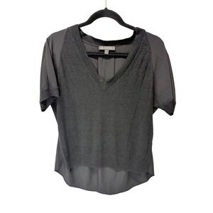 Banana Republic Mixed Media Top Womens S Black Linen Blend V-Neck Short Sleeve
